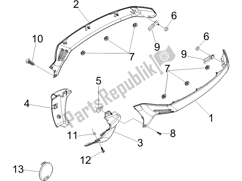 Toutes les pièces pour le Couvercle Latéral - Spoiler du Vespa GTS 125 4T E3 UK 2007