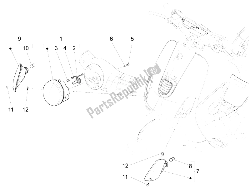 Tutte le parti per il Fari Anteriori - Indicatori Di Direzione del Vespa LX 125 4T 3V IE 2012