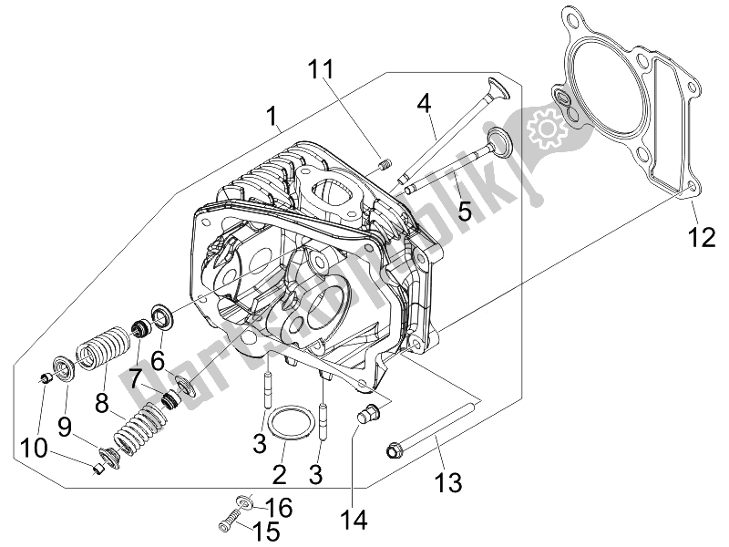 All parts for the Head Unit - Valve of the Vespa 50 4T 2V 52 KMH B NL 2014