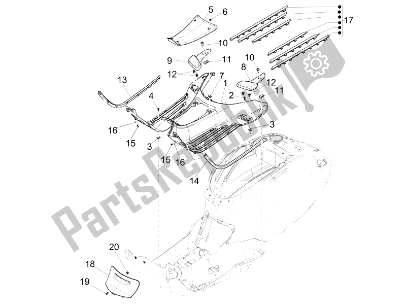 All parts for the Central Cover - Footrests of the Vespa Sprint 50 2T2V 2014