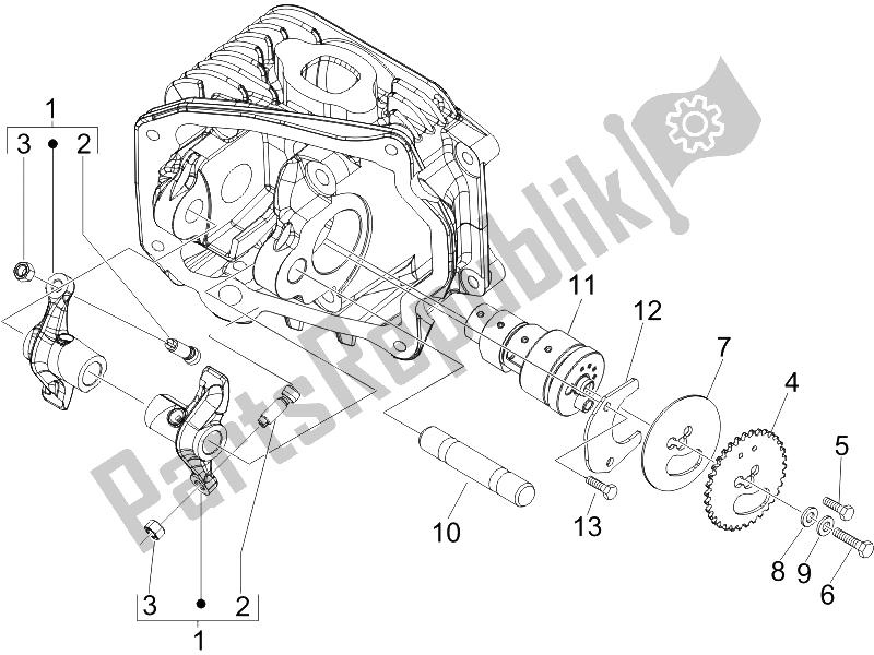 All parts for the Rocking Levers Support Unit of the Vespa S 125 4T IE E3 College 2009