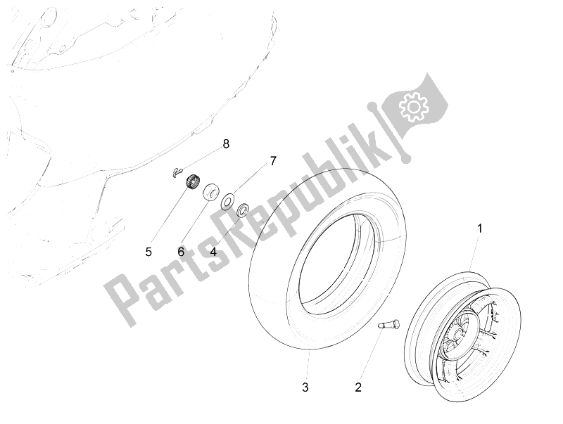 All parts for the Rear Wheel of the Vespa S 125 4T 3V E3 IE Vietnam 2012