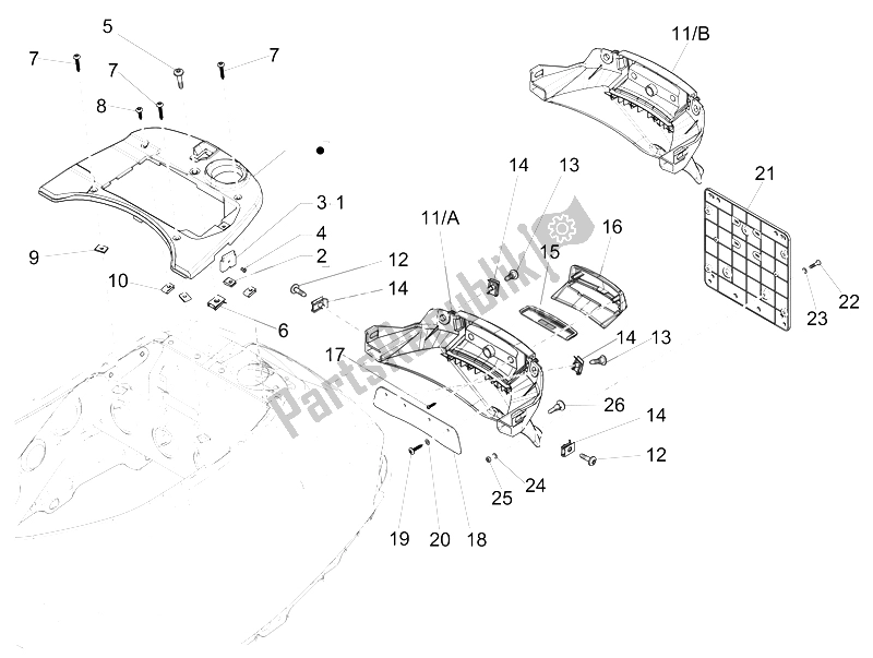Tutte le parti per il Coperchio Posteriore - Paraspruzzi del Vespa LX 50 4T 4V 2009