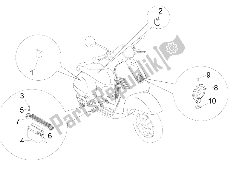 Todas las partes para Interruptores De Control Remoto - Batería - Bocina de Vespa Granturismo 125 L Potenziato 2005