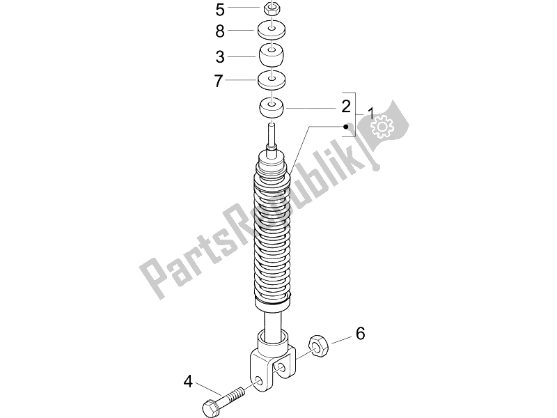 All parts for the Rear Suspension - Shock Absorber/s of the Vespa LX 50 4T USA 2006