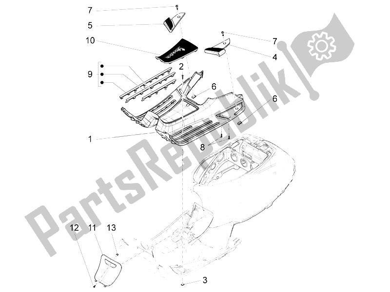 Toutes les pièces pour le Housse Centrale - Repose-pieds du Vespa S 125 4T 3V E3 IE Vietnam 2012