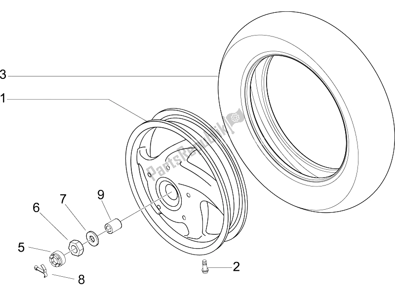 Toutes les pièces pour le Roue Arrière du Vespa LX 150 4T USA 2009