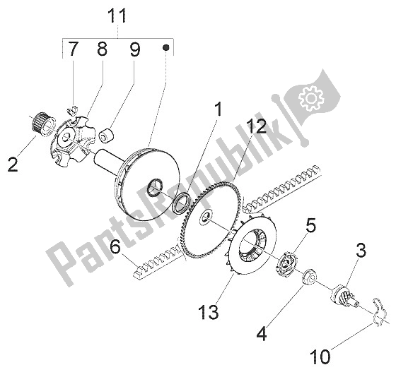All parts for the Driving Pulley of the Vespa LX 50 2T 2005