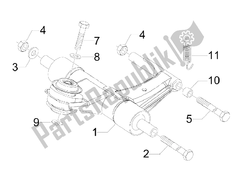 All parts for the Swinging Arm of the Vespa S 125 4T IE E3 Vietnam 2011