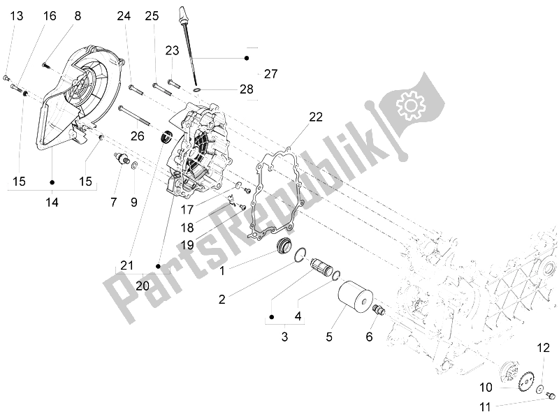 Toutes les pièces pour le Couvercle Magnéto Volant - Filtre à Huile du Vespa S 125 4T 3V IE 2012