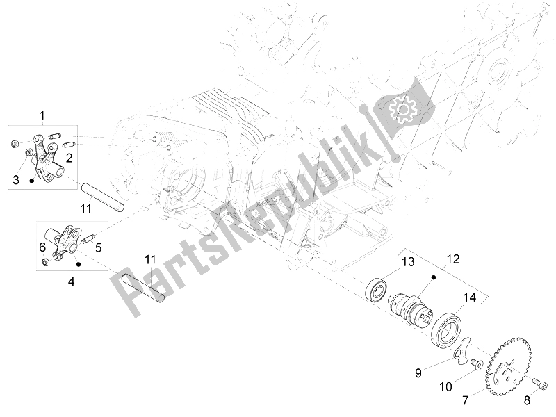 All parts for the Rocking Levers Support Unit of the Vespa 946 125 2015