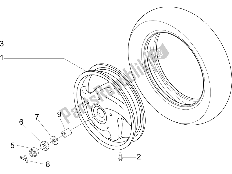 Toutes les pièces pour le Roue Arrière du Vespa LX 125 4T E3 2006