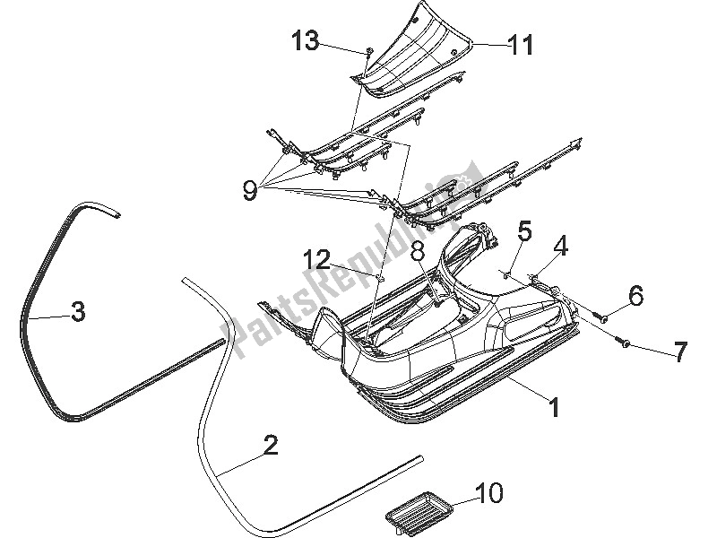 All parts for the Central Cover - Footrests of the Vespa GTS 250 USA 2005