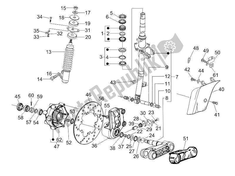 Tutte le parti per il Forcella / Tubo Sterzo - Unità Cuscinetto Sterzo del Vespa Granturismo 125 L E3 2006