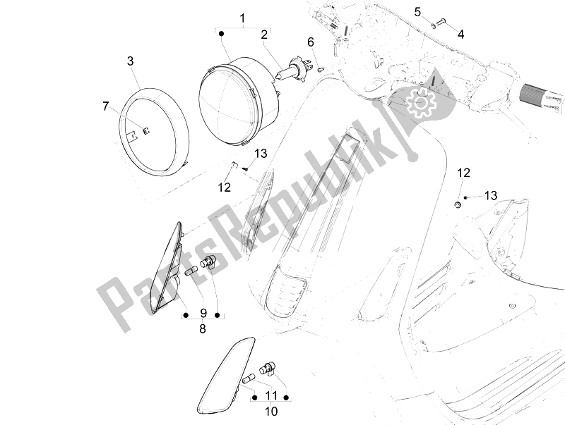 All parts for the Front Headlamps - Turn Signal Lamps of the Vespa Vespa Primavera 50 4T 2V 25 KMH EU 2014