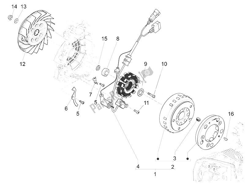 All parts for the Flywheel Magneto of the Vespa Vespa Primavera 150 4T 3V Iget Asia 2016