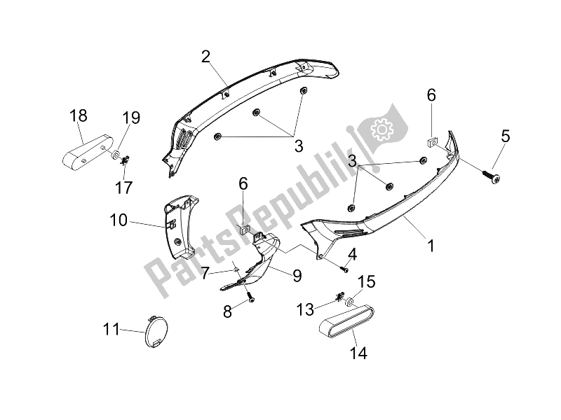 Toutes les pièces pour le Couvercle Latéral - Spoiler du Vespa Granturismo 200 L USA 2006