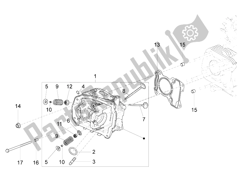 All parts for the Head Unit - Valve of the Vespa 150 4T 3V IE Primavera 2014