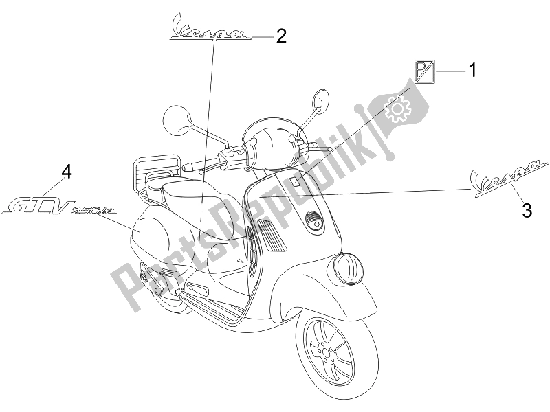 All parts for the Plates - Emblems of the Vespa GTV 250 IE Navy 2007