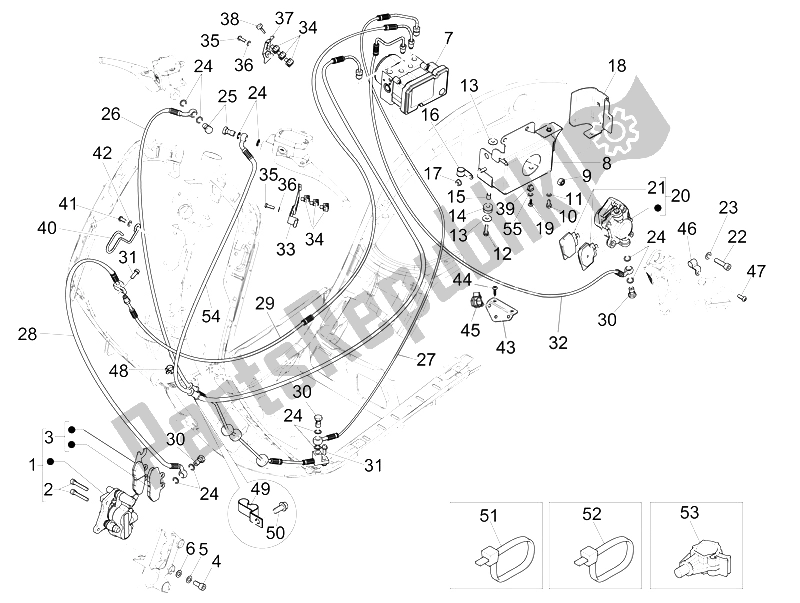 Alle onderdelen voor de Remmen Buizen - Remklauwen (abs) van de Vespa 946 150 4T 3V ABS Armani Asia 2015