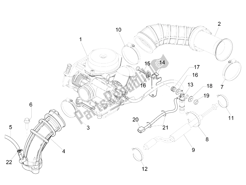 Alle onderdelen voor de Carburateur, Montage - Koppelingsleiding van de Vespa Vespa Primavera 50 4T 4V USA Canada 2014