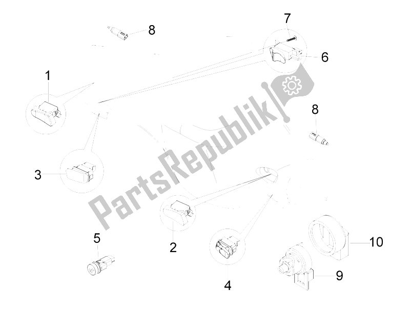 All parts for the Selectors - Switches - Buttons of the Vespa GTS 250 IE China 2011