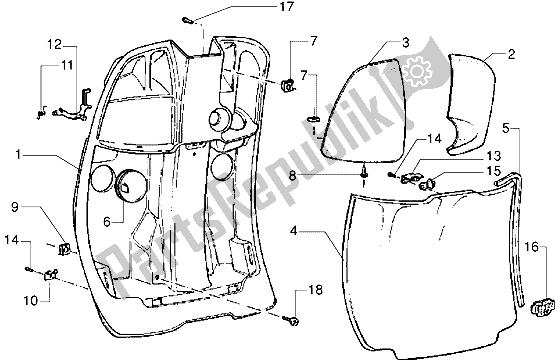 All parts for the Front Glove Compartment of the Vespa ET2 Iniezione 50 1998