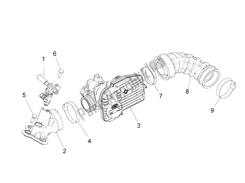 Alle onderdelen voor de Gasklephuis - Injector - Verbindingspijp van de Vespa LX 125 4T IE E3 Vietnam 2011