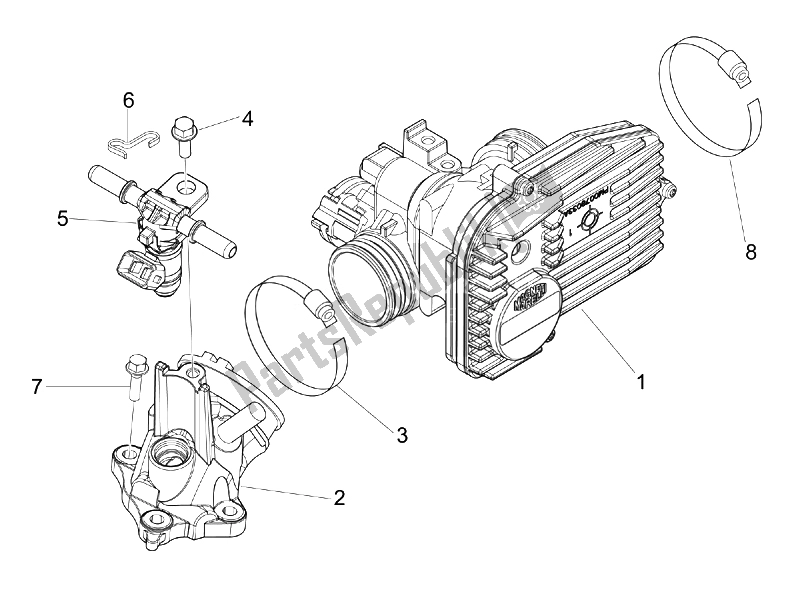 Alle onderdelen voor de Gasklephuis - Injector - Verbindingspijp van de Vespa GTV 250 IE USA 2007