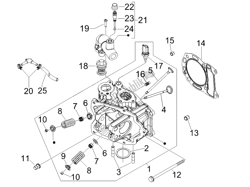 All parts for the Head Unit - Valve of the Vespa GTV 125 4T Navy E3 2007