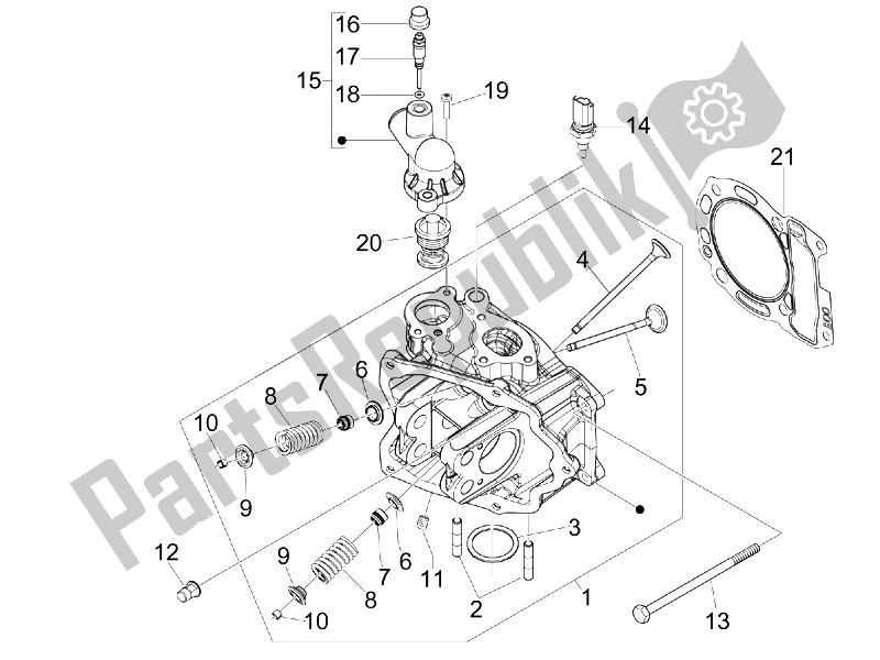 All parts for the Head Unit - Valve of the Vespa GTS 300 IE USA 2009