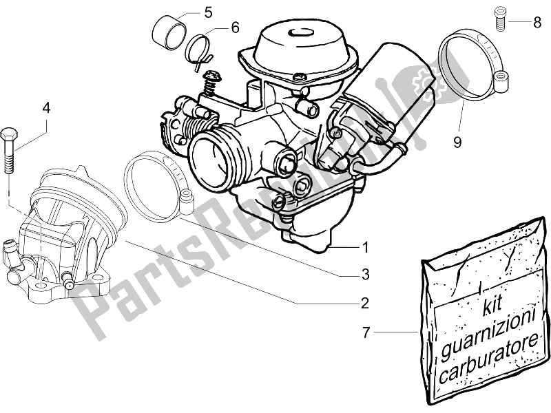 All parts for the Carburettor, Assembly - Union Pipe of the Vespa Granturismo 125 L Potenziato 2005