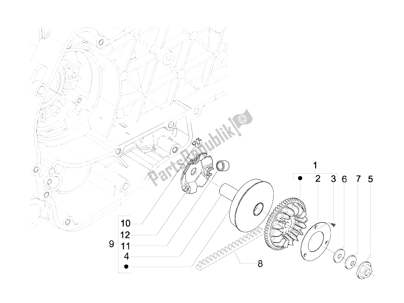 All parts for the Driving Pulley of the Vespa LX 125 4T IE E3 Touring 2010