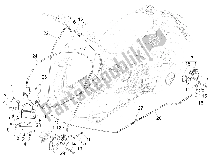 All parts for the Brakes Pipes - Calipers (abs) of the Vespa GTS 125 4T IE Super E3 2009