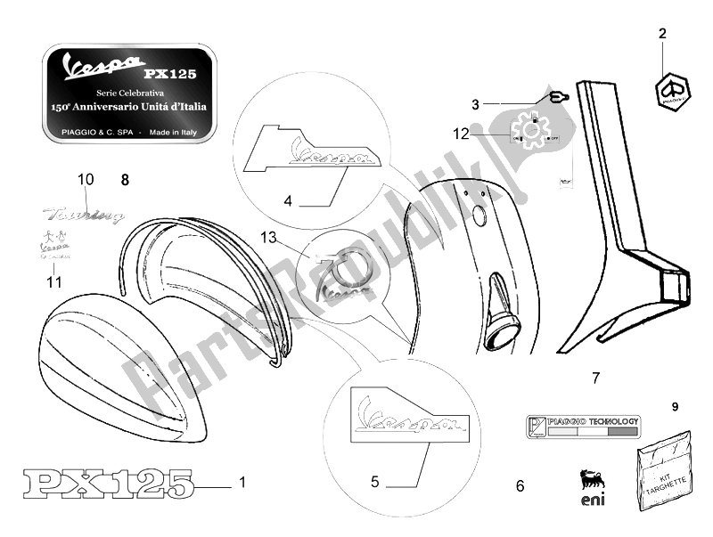 Toutes les pièces pour le Plaques - Emblèmes du Vespa Vespa PX 125 EU Asia 2011