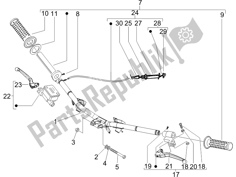All parts for the Handlebars - Master Cil. Of the Vespa LX 50 4T 2V 25 KMH NL 2010