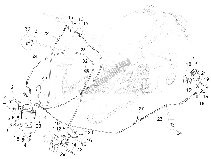 All parts for the Brakes Pipes - Calipers (abs) of the Vespa Vespa GTS 125 4T E4 ABS EU 2016
