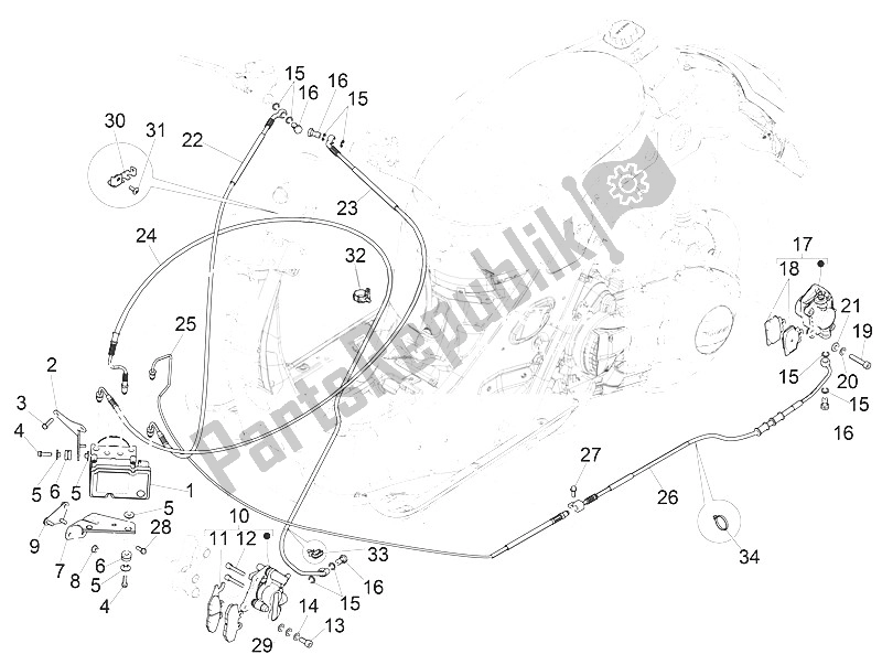 Todas as partes de Tubos De Freio - Pinças (abs) do Vespa Vespa GTS 150 4T E4 ABS EU 2016