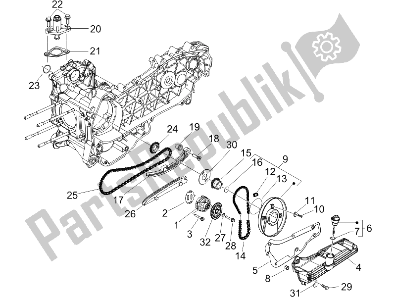 All parts for the Oil Pump of the Vespa Granturismo 200 L USA 2006