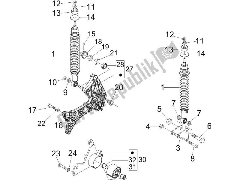 Tutte le parti per il Sospensione Posteriore - Ammortizzatore / I del Vespa GTS 250 ABS UK 2005