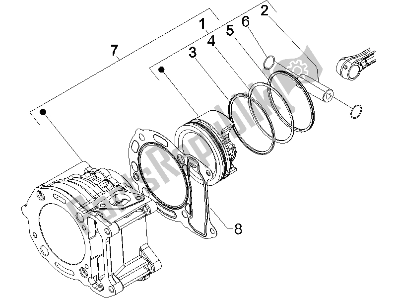 All parts for the Cylinder-piston-wrist Pin Unit of the Vespa Granturismo 125 L Potenziato 2005