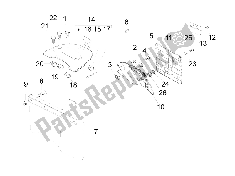 Toutes les pièces pour le Capot Arrière - Protection Contre Les éclaboussures du Vespa LXV 125 4T IE E3 2010