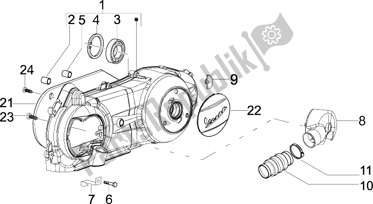 All parts for the Crankcase Cover - Crankcase Cooling of the Vespa LX 125 4T IE E3 Touring 2010