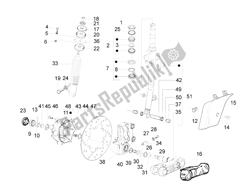 Alle onderdelen voor de Vork / Stuurbuis - Stuurlagereenheid van de Vespa LX 125 4T IE E3 Touring 2010