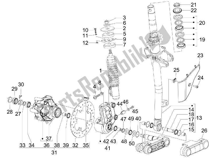 Toutes les pièces pour le Fourche / Tube De Direction - Palier De Direction du Vespa S 50 4T 2V 25 KMH NL 2010