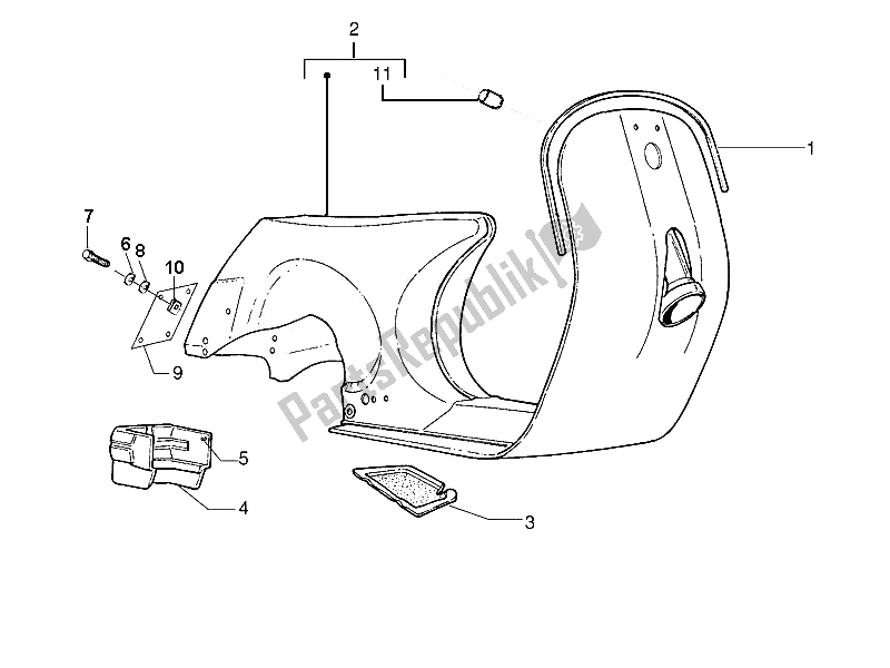 Todas as partes de Quadro / Carroceria do Vespa PX 150 2011