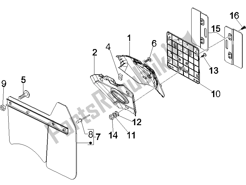 Toutes les pièces pour le Capot Arrière - Protection Contre Les éclaboussures du Vespa GTS 250 UK 2005