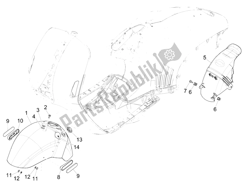 Toutes les pièces pour le Logement De Roue - Garde-boue du Vespa 946 150 4T 3V ABS 2014