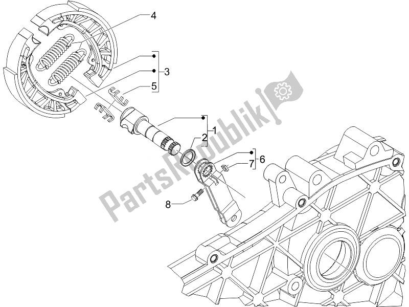 All parts for the Rear Brake - Brake Jaw of the Vespa LX 125 4T IE E3 Touring 2010