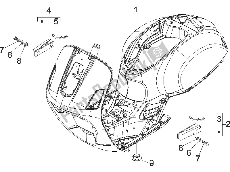 All parts for the Frame/bodywork of the Vespa GTS 250 USA 2005